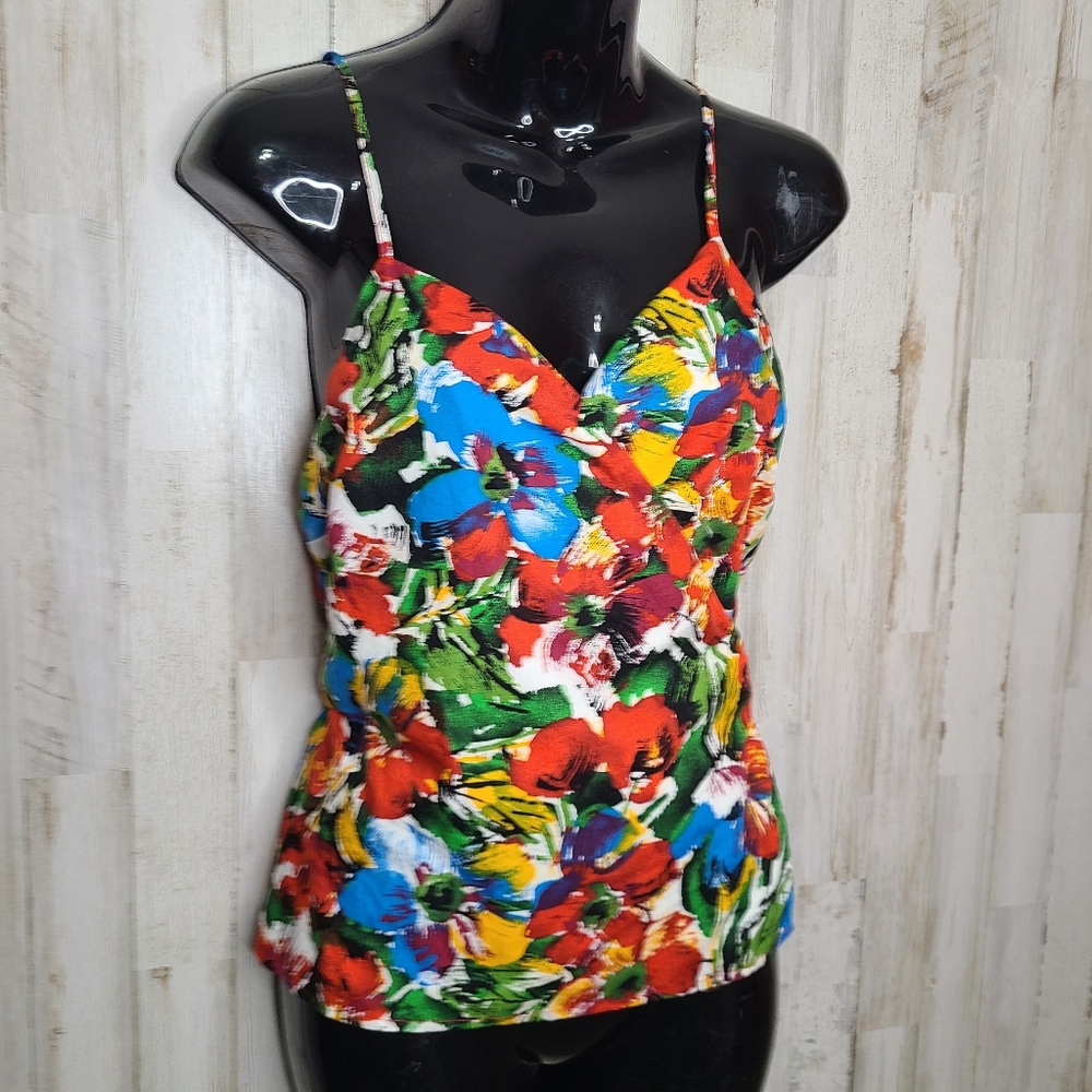 Lush NWT Floral Spaghetti Strap Wrap Front Blouse Tie Waist Size Medium